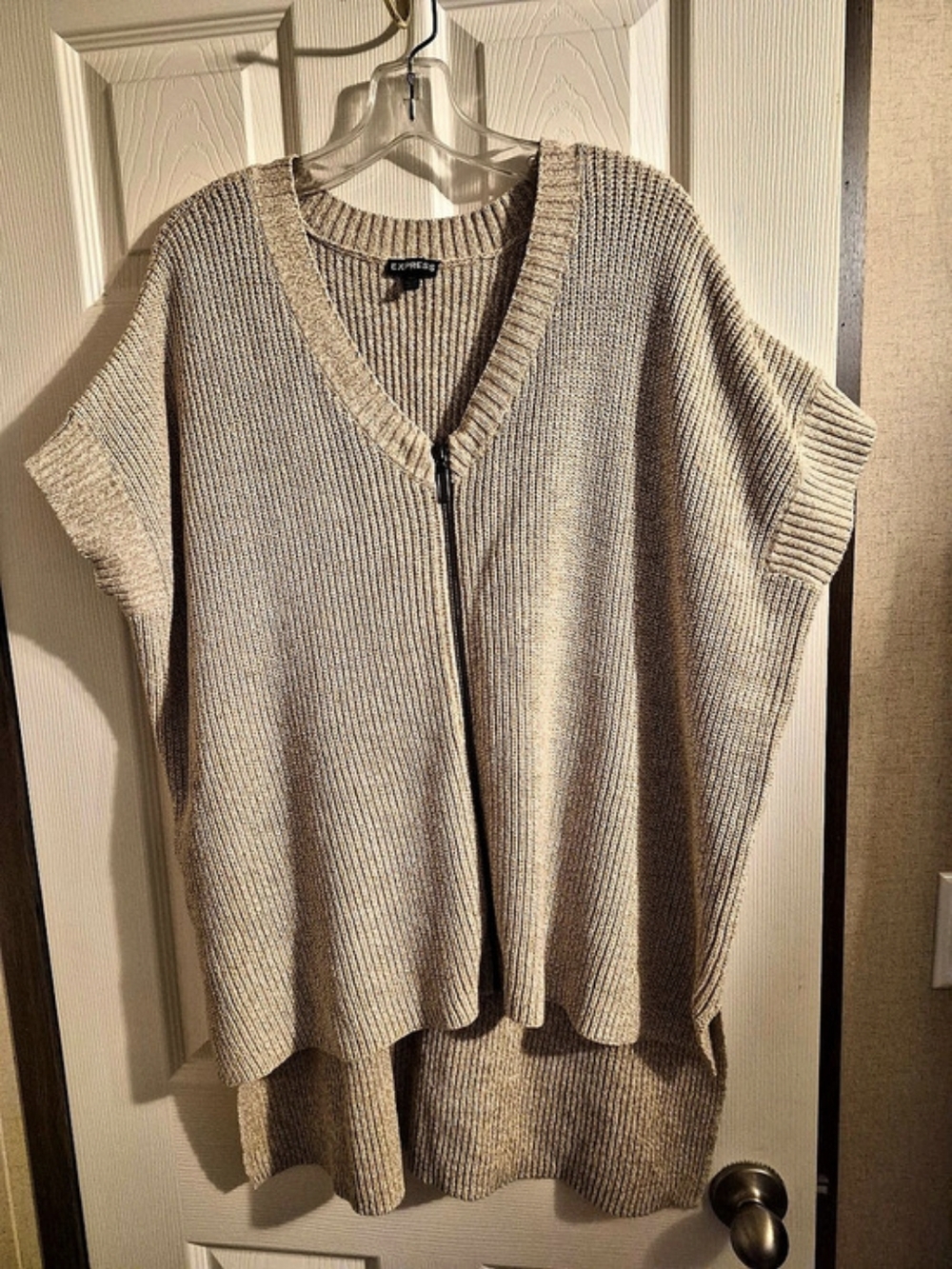 Express Knit Zip-Front Sweater in Brown Like New